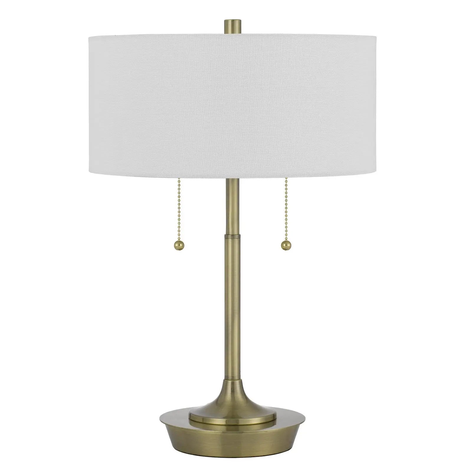 20" Antiqued Brass Metal Two Light Table Lamp With White Drum Shade Homeroots Lighting