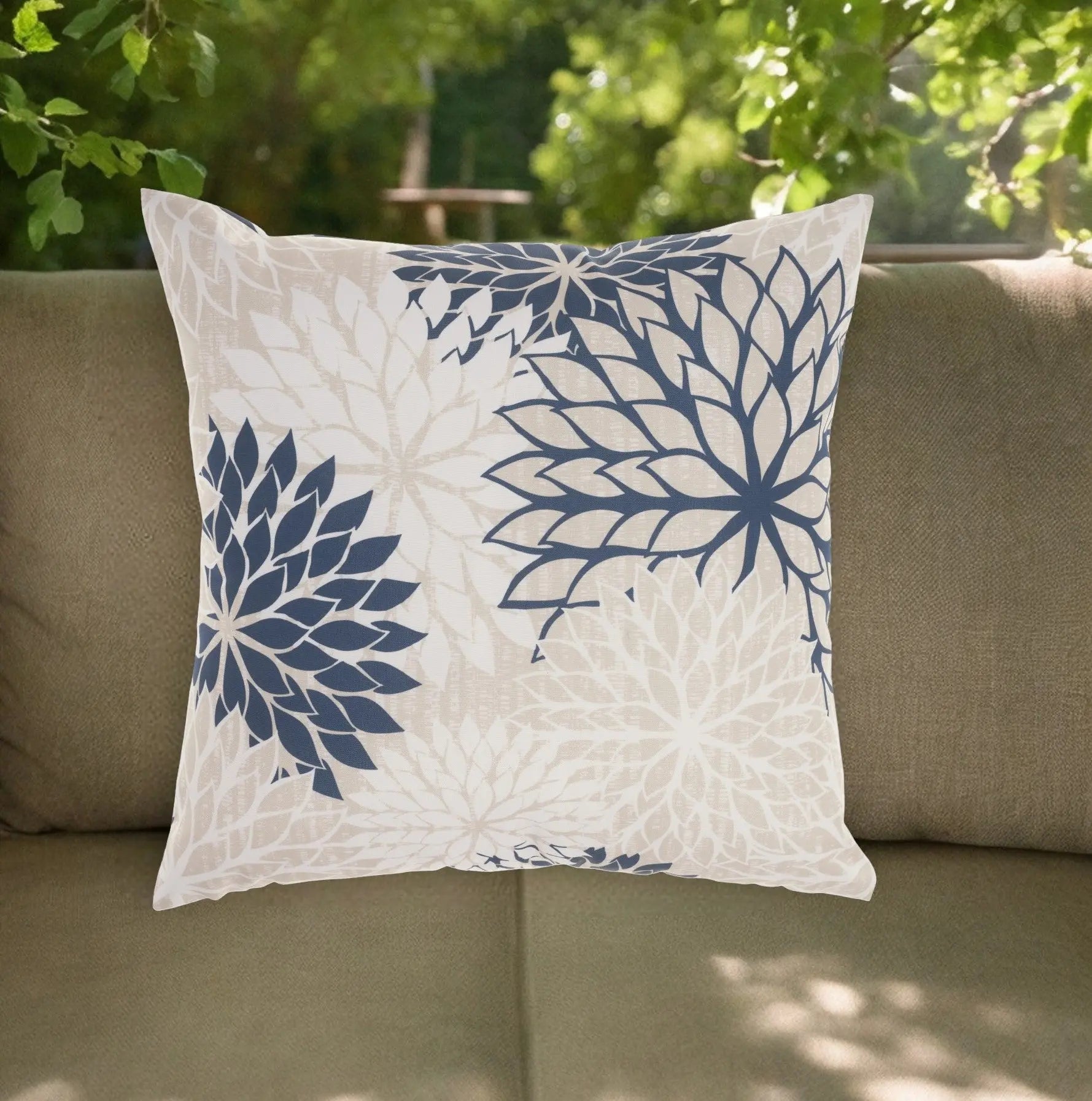 20" Beige Blue and Ivory Floral Indoor Outdoor Throw Pillow Homeroots Outdoor