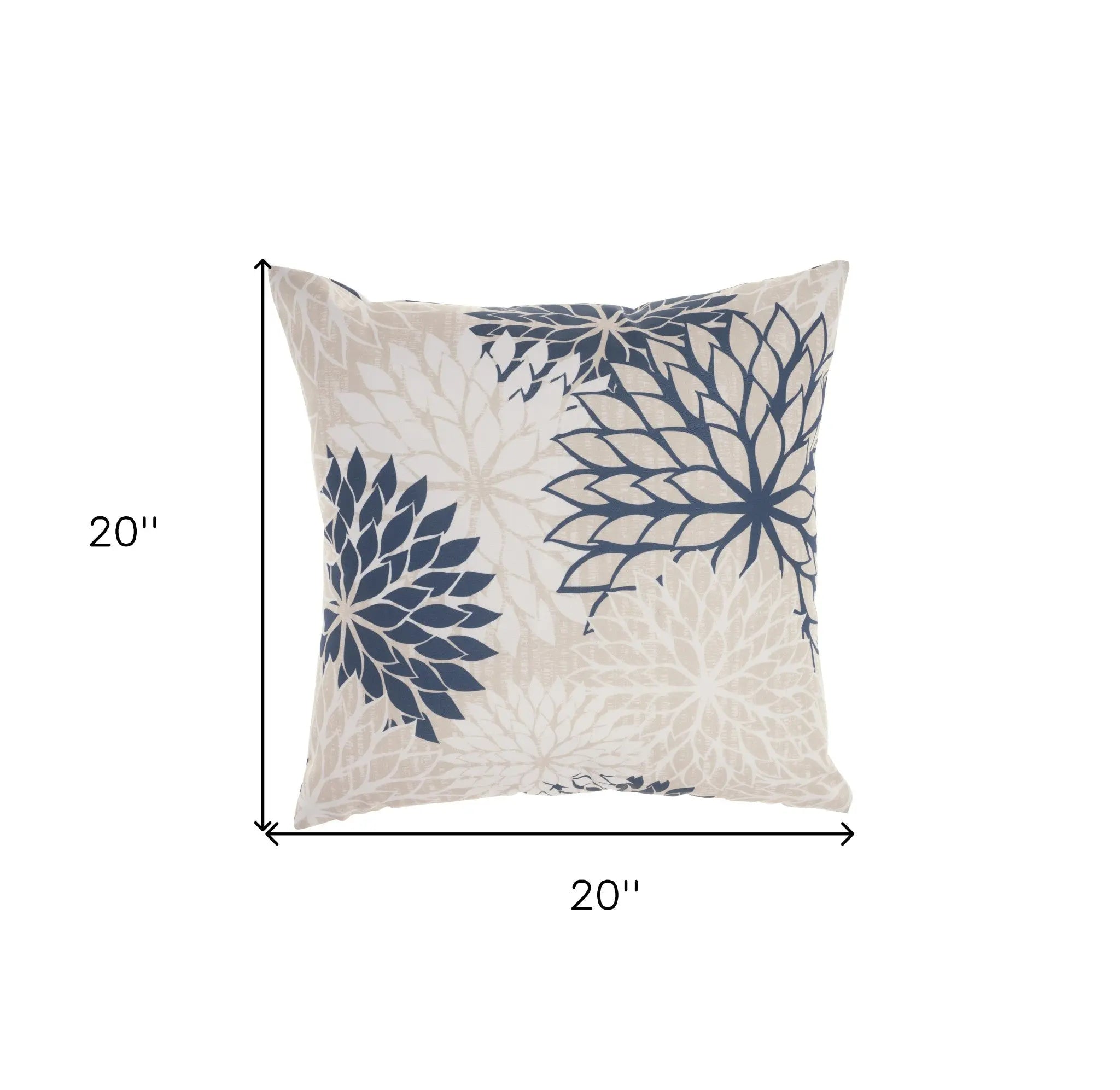 20" Beige Blue and Ivory Floral Indoor Outdoor Throw Pillow Homeroots Outdoor