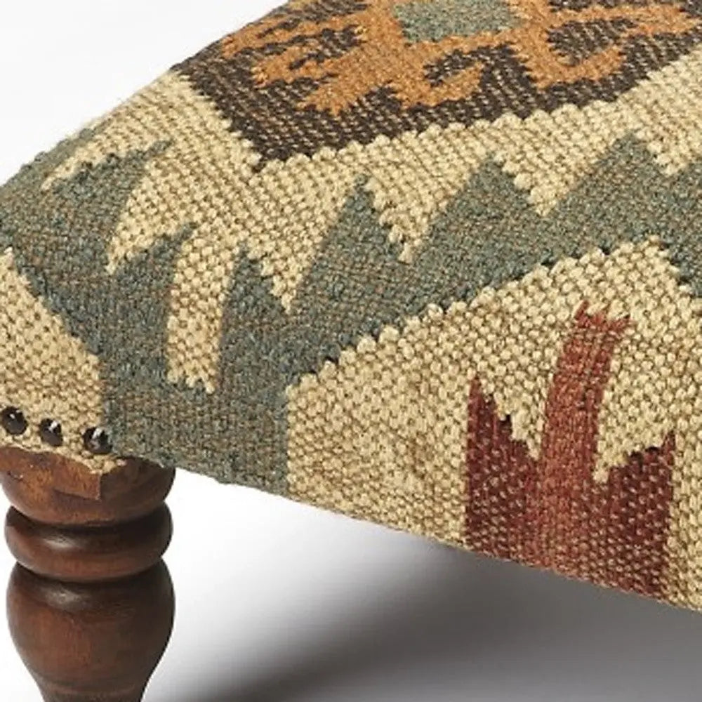 20" Beige Brown and Green Jute And Wool Southwestern Footstool Homeroots Living Room
