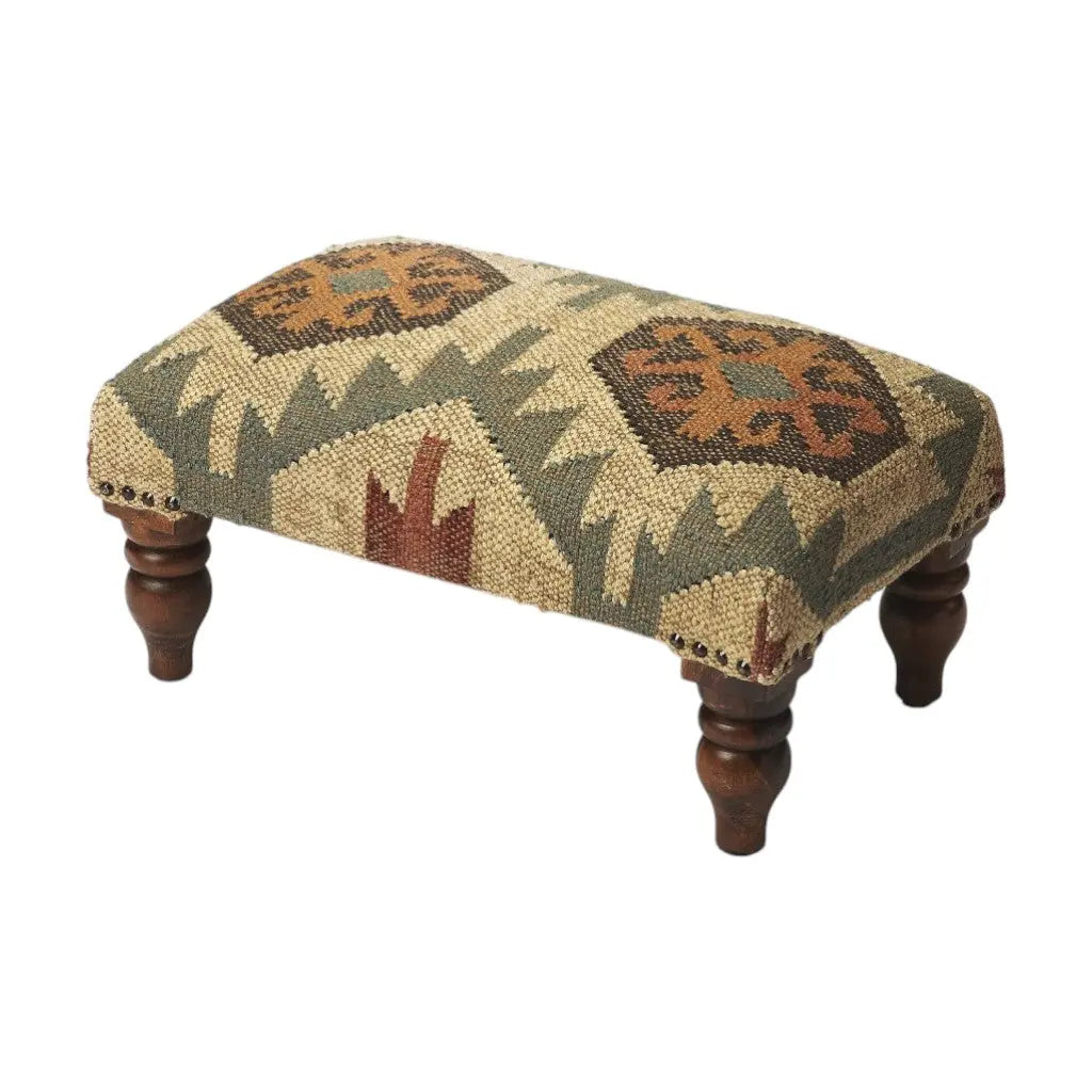 20" Beige Brown and Green Jute And Wool Southwestern Footstool Homeroots Living Room