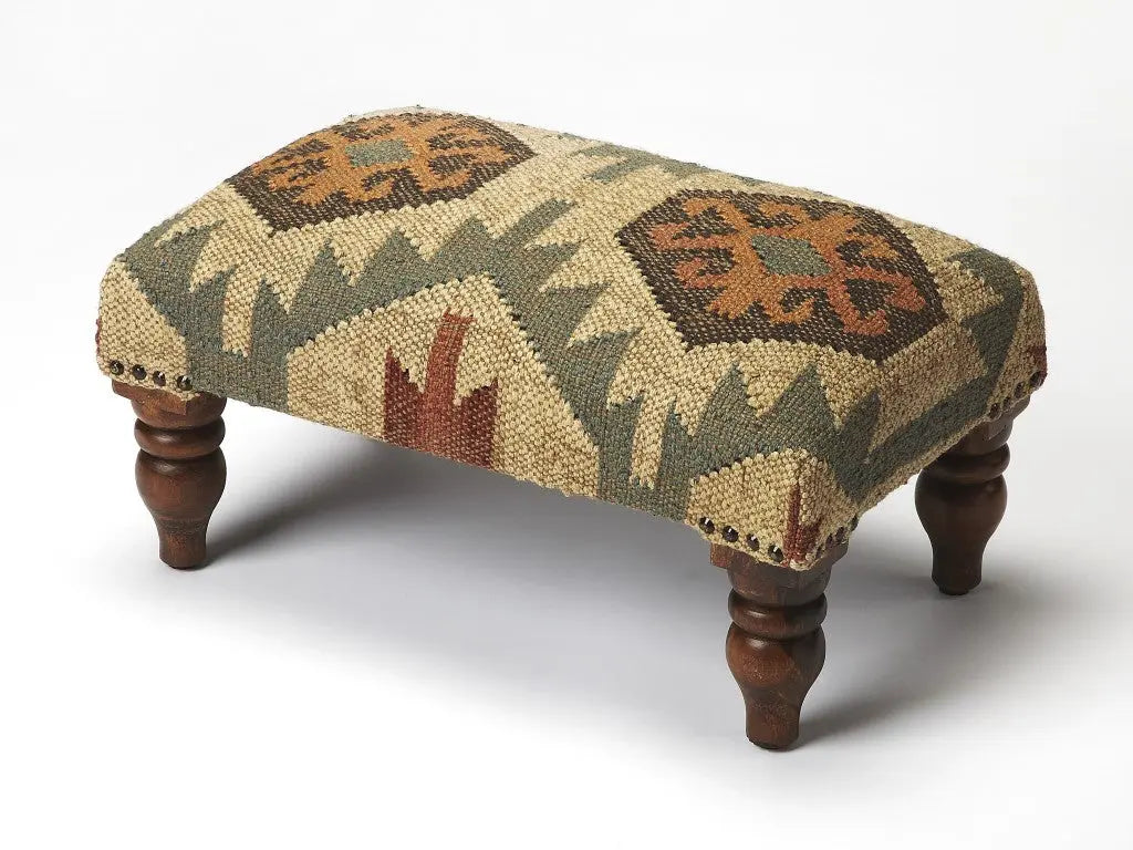 20" Beige Brown and Green Jute And Wool Southwestern Footstool Homeroots Living Room