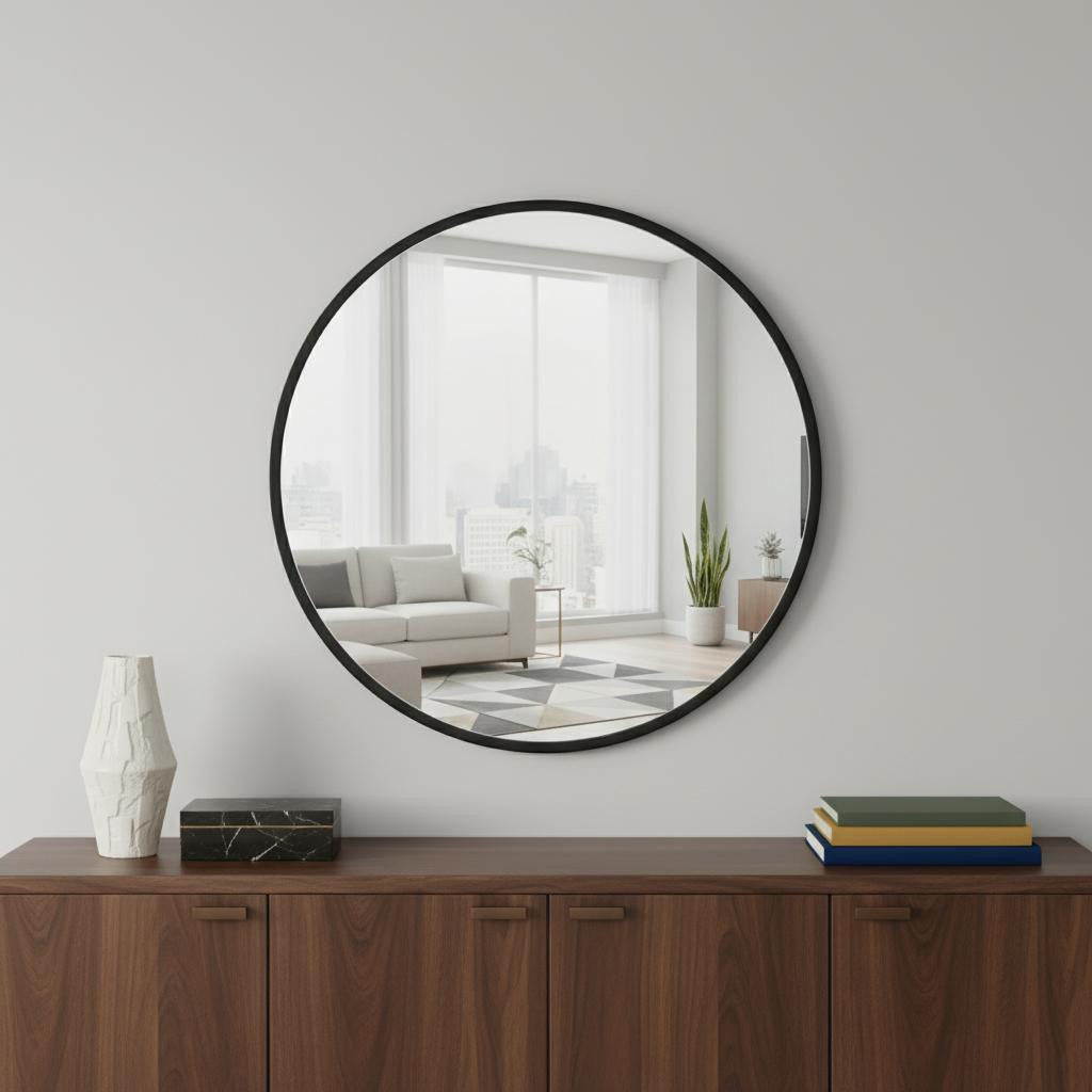 20" Black Aluminum Round Framed Accent Mirror Homeroots Bed & Bath