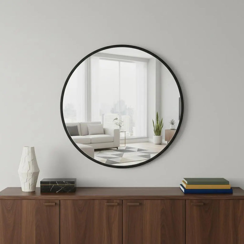 20" Black Aluminum Round Framed Accent Mirror Homeroots Bed & Bath