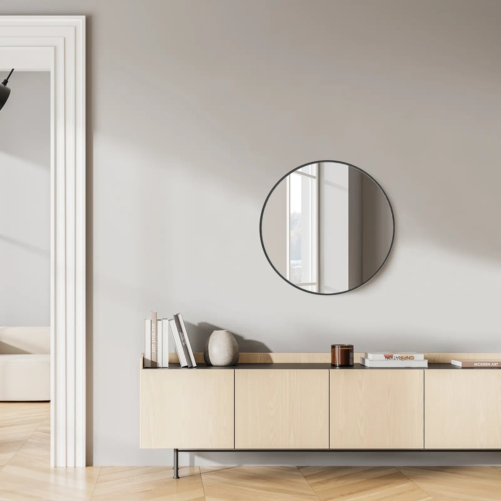 20" Black Aluminum Round Framed Accent Mirror Homeroots Bed & Bath