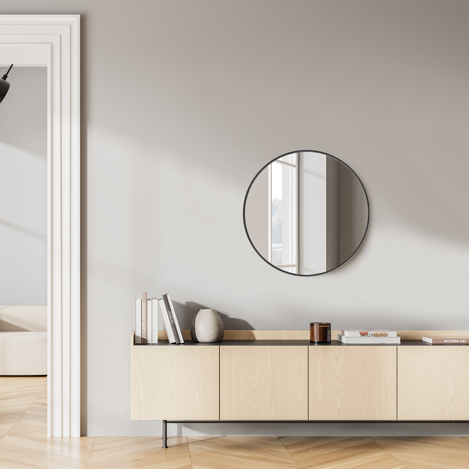 20" Black Aluminum Round Framed Accent Mirror Homeroots Bed & Bath