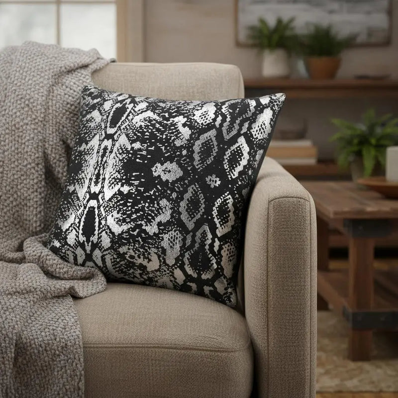 20" Black And Silver Beach Cotton Throw Pillow Cover GreatEagleInc