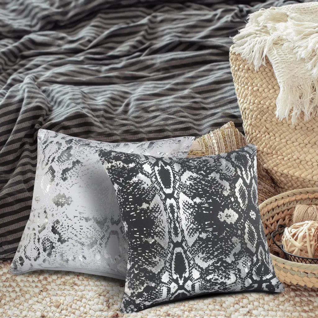 20" Black And Silver Beach Cotton Throw Pillow Cover GreatEagleInc