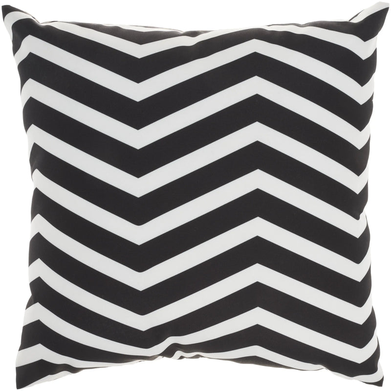 20" Black Gray and White Handmade Floral Indoor Outdoor Throw Pillow Homeroots Outdoor