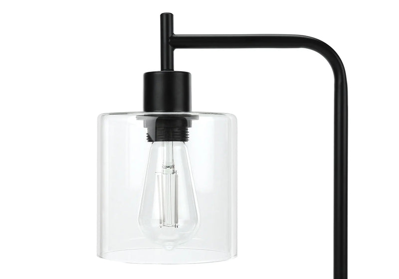 20" Black Metal Round Arched USB Table Lamp With Clear Drum Shade Homeroots Lighting