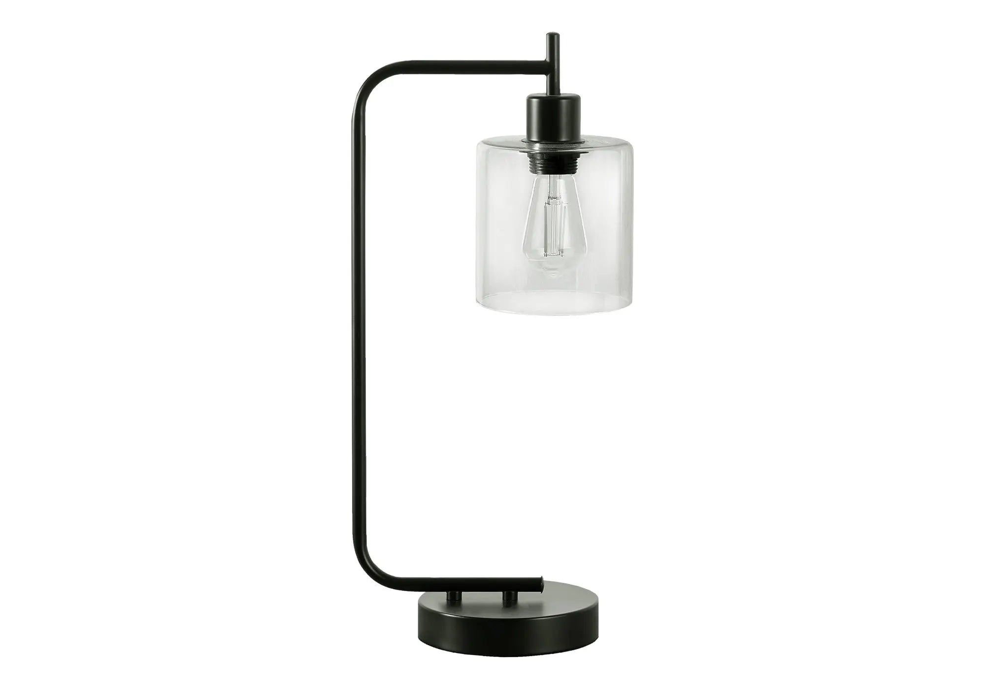 20" Black Metal Round Arched USB Table Lamp With Clear Drum Shade Homeroots Lighting