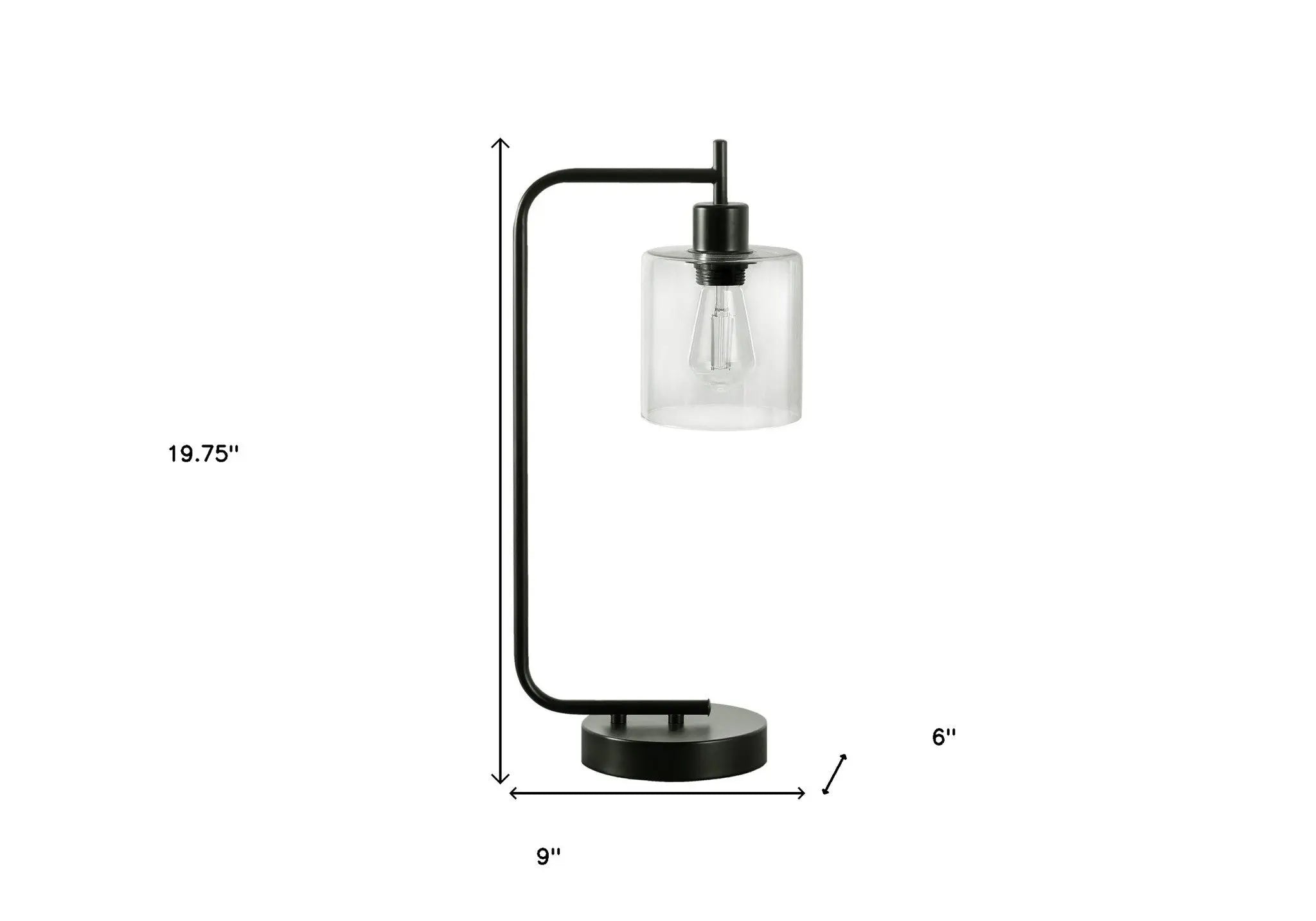 20" Black Metal Round Arched USB Table Lamp With Clear Drum Shade Homeroots Lighting