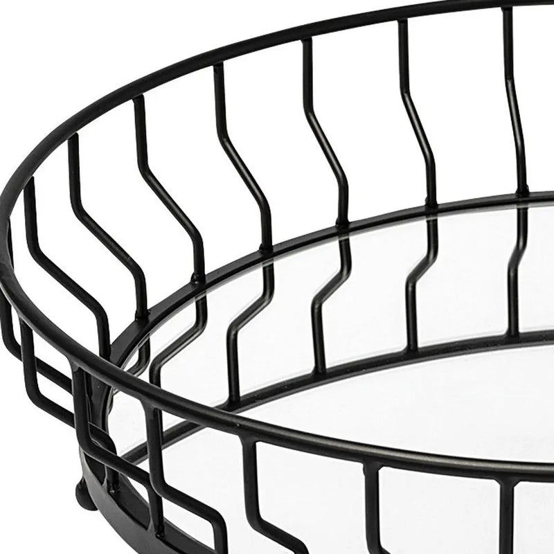 20" Black Round Metal Indoor Outdoor Serving Tray With Handles Homeroots Kitchen & Dining