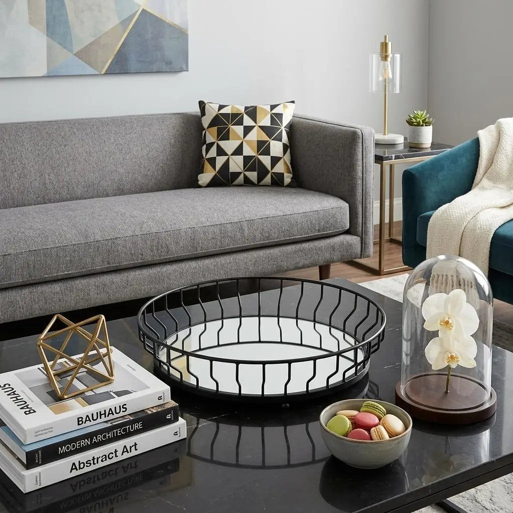 20" Black Round Metal Indoor Outdoor Serving Tray With Handles Homeroots Kitchen & Dining