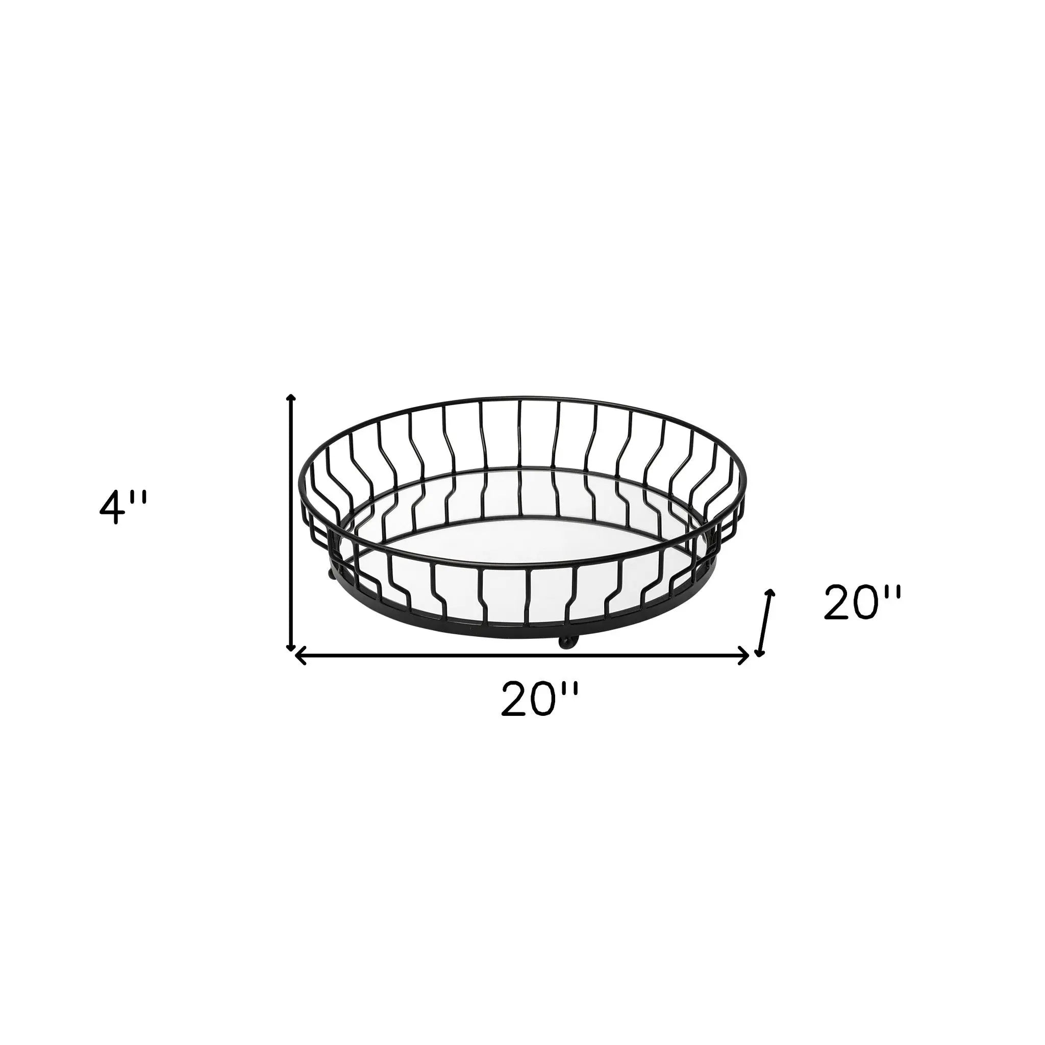 20" Black Round Metal Indoor Outdoor Serving Tray With Handles Homeroots Kitchen & Dining