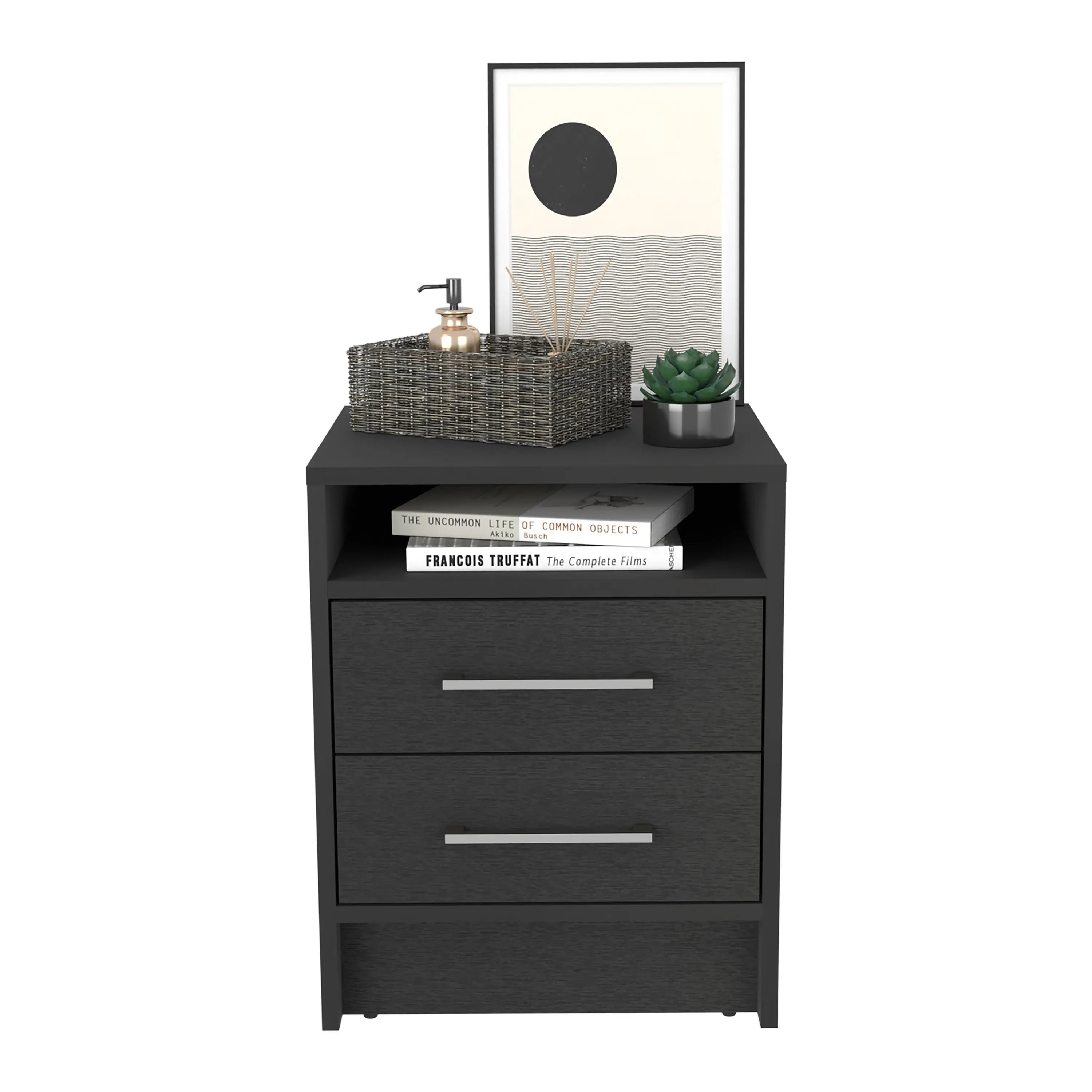 20" Black Two Drawer Faux Wood Nightstand Homeroots Bed & Bath