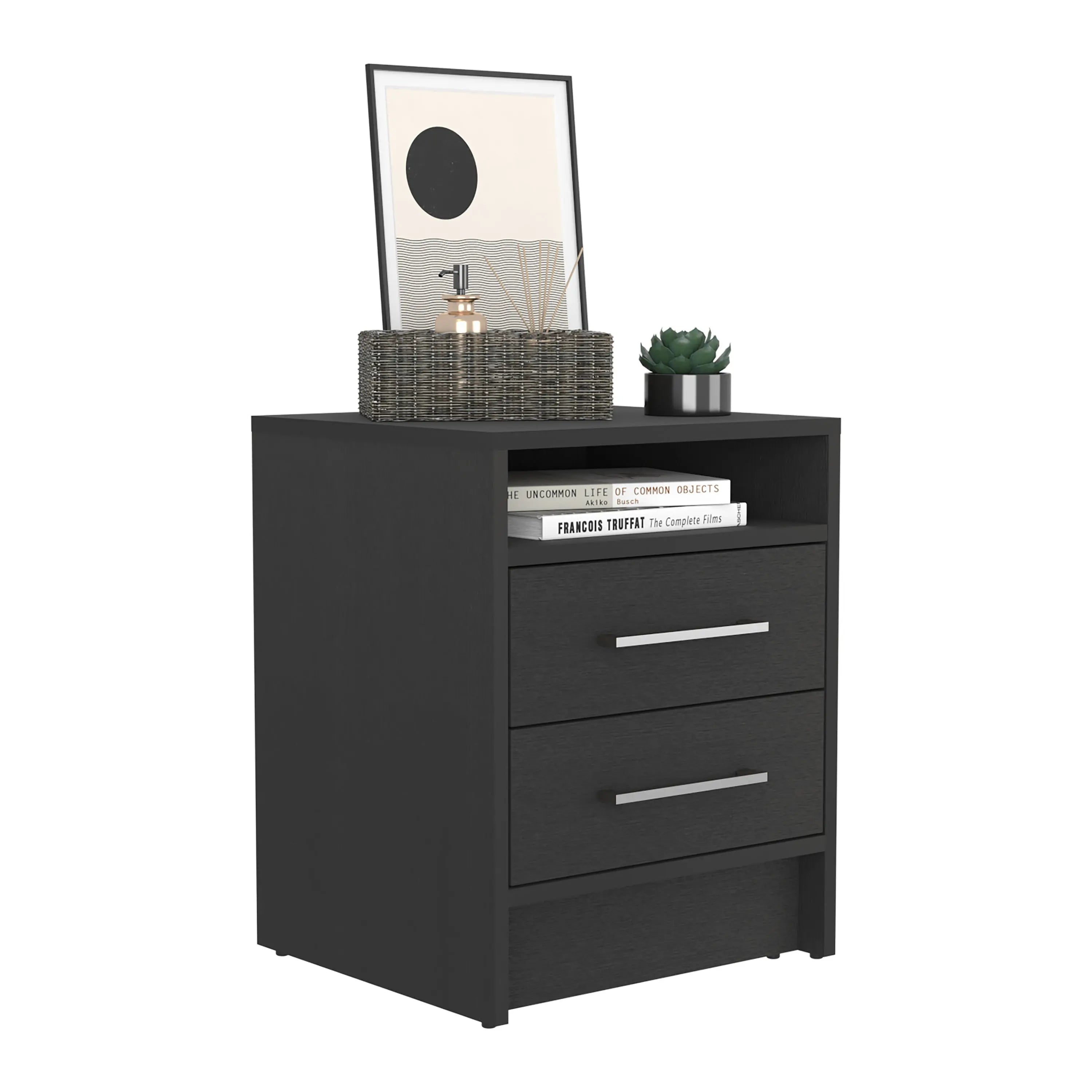 20" Black Two Drawer Faux Wood Nightstand Homeroots Bed & Bath