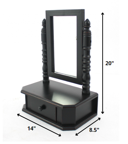20" Black Wood Framed Freestanding Makeup Shaving Tabletop Mirror - GreatEagleInc