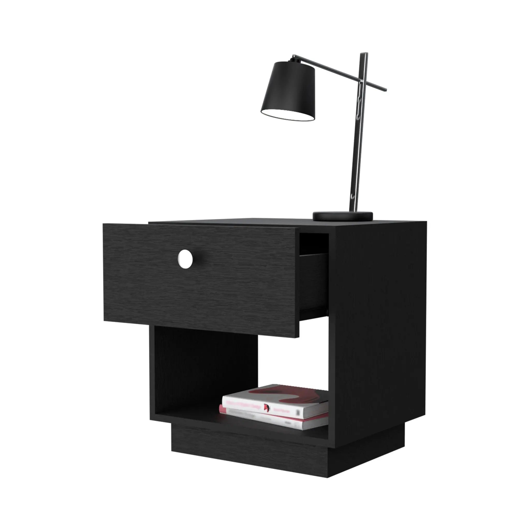 20" Black Wood One Drawer Nightstand with Integrated Tech Homeroots Bed & Bath