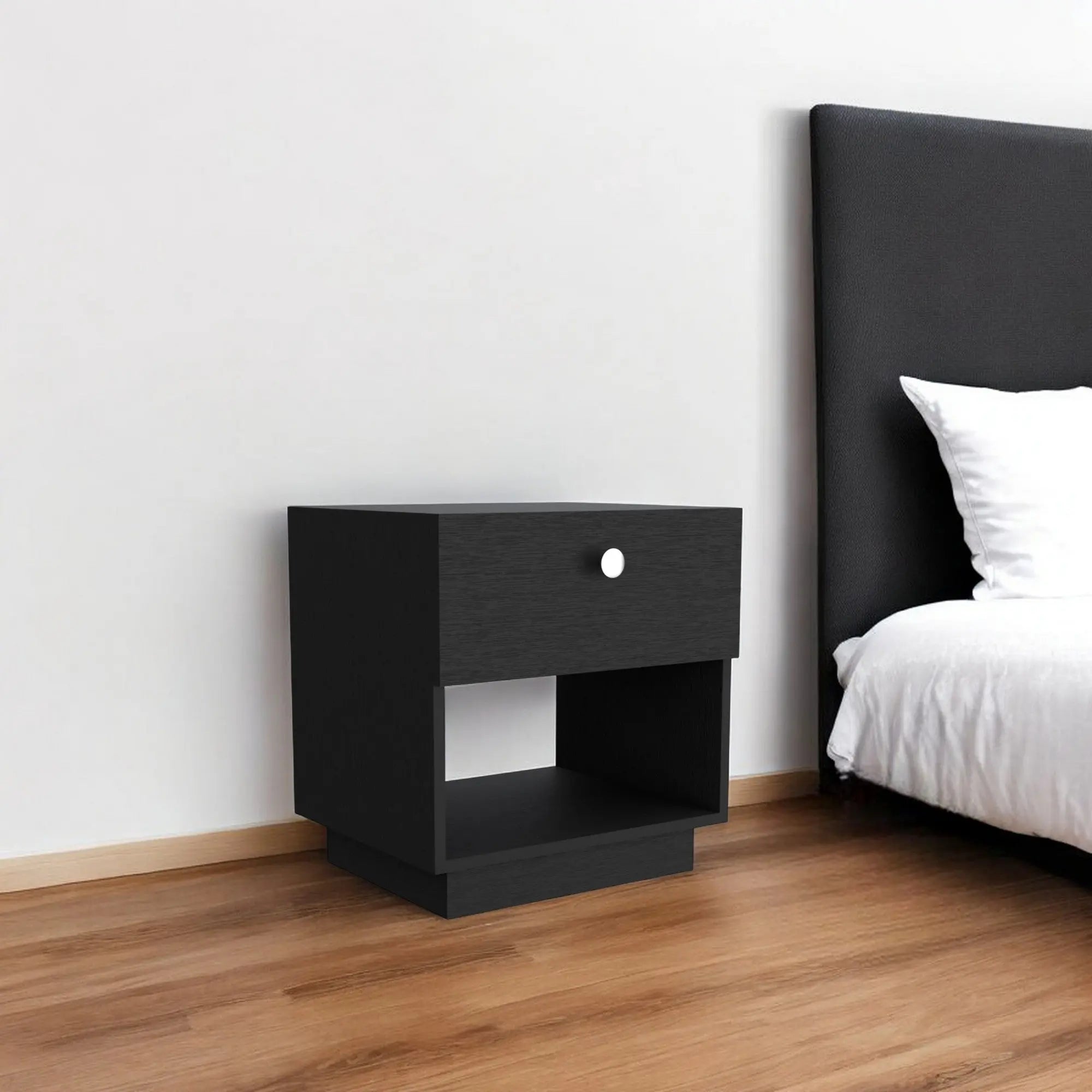 20" Black Wood One Drawer Nightstand with Integrated Tech Homeroots Bed & Bath