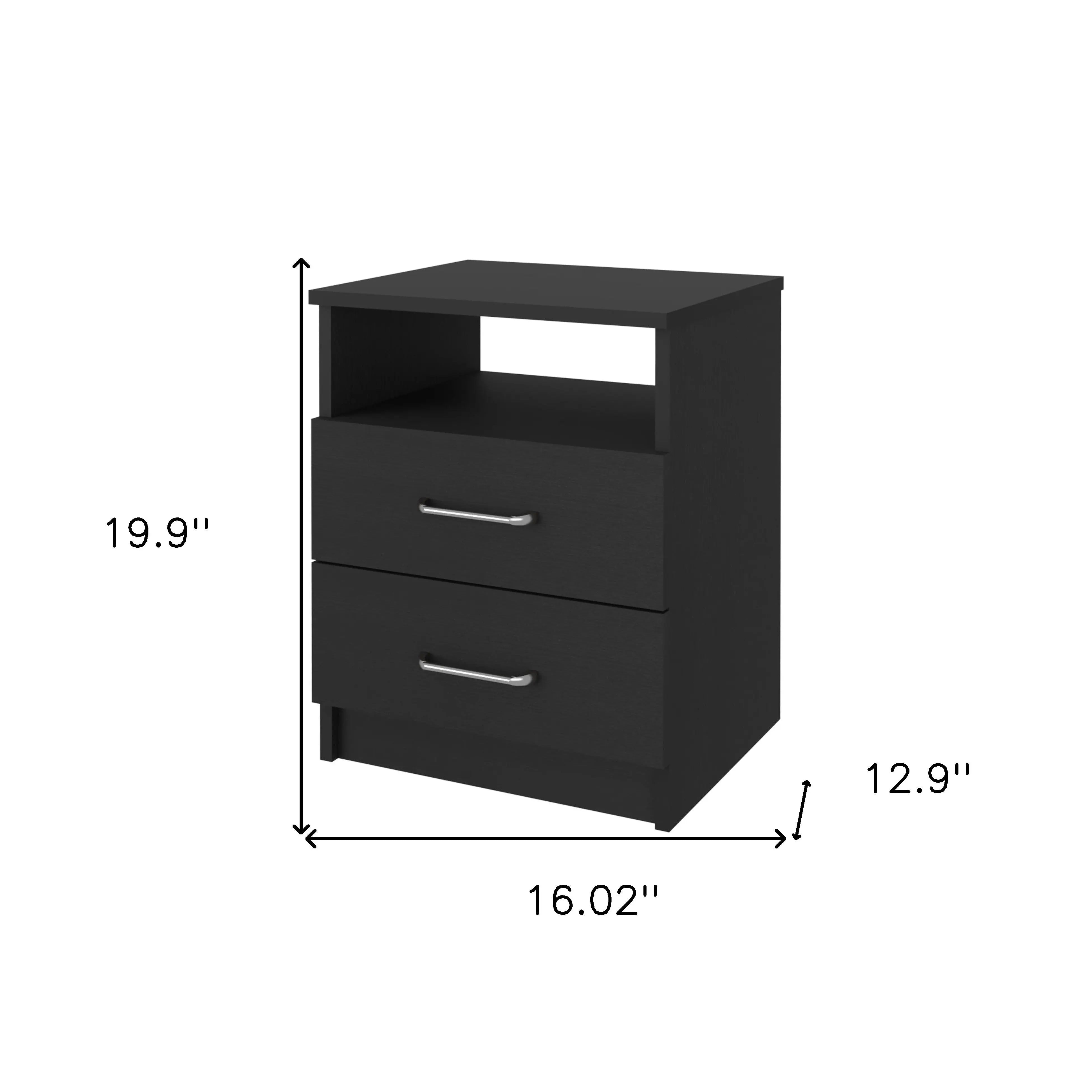 20" Black Wood Two Drawer Nightstand Homeroots Bed & Bath