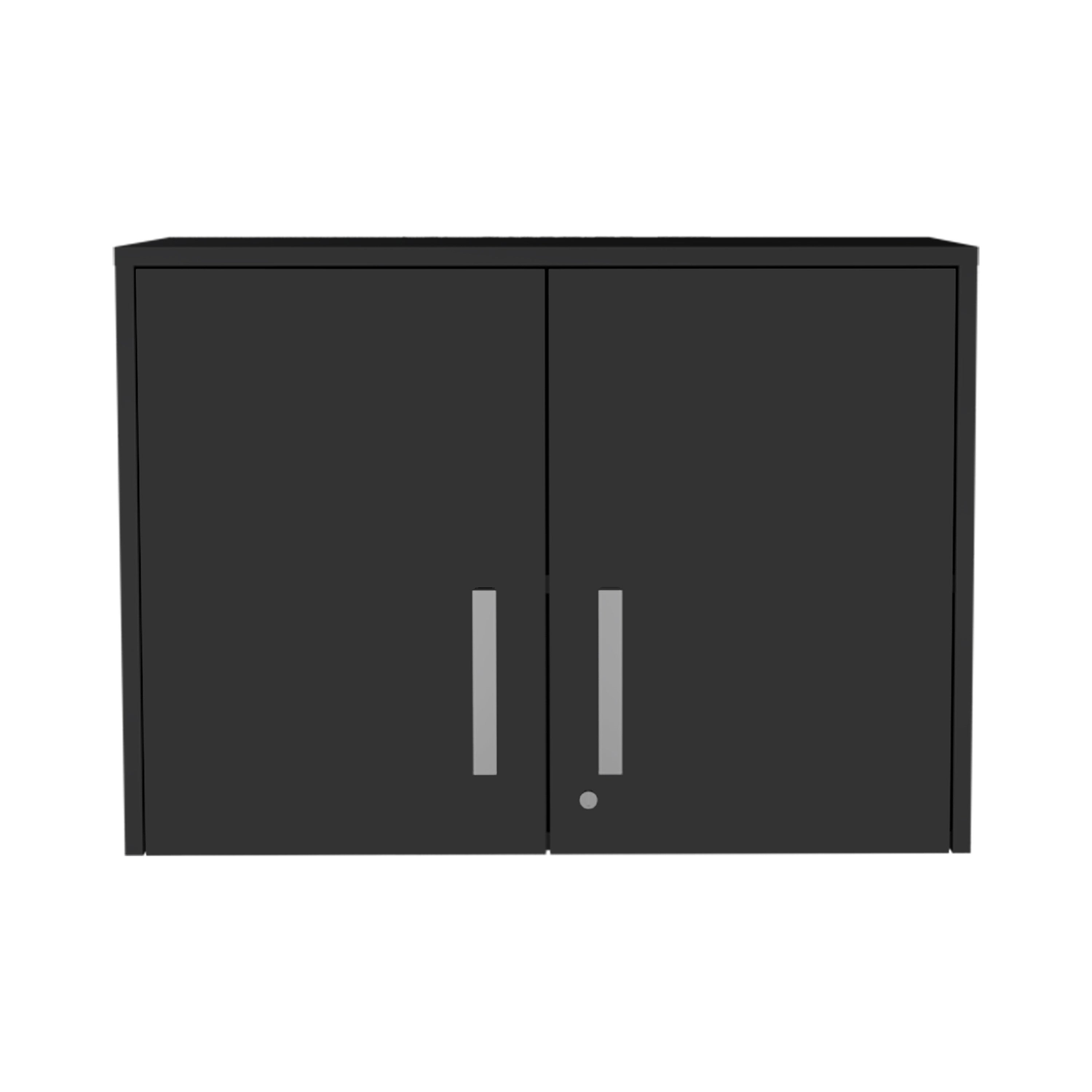 20" Black Wood Wall Mounted Storage Cabinet With Two Doors - GreatEagleInc