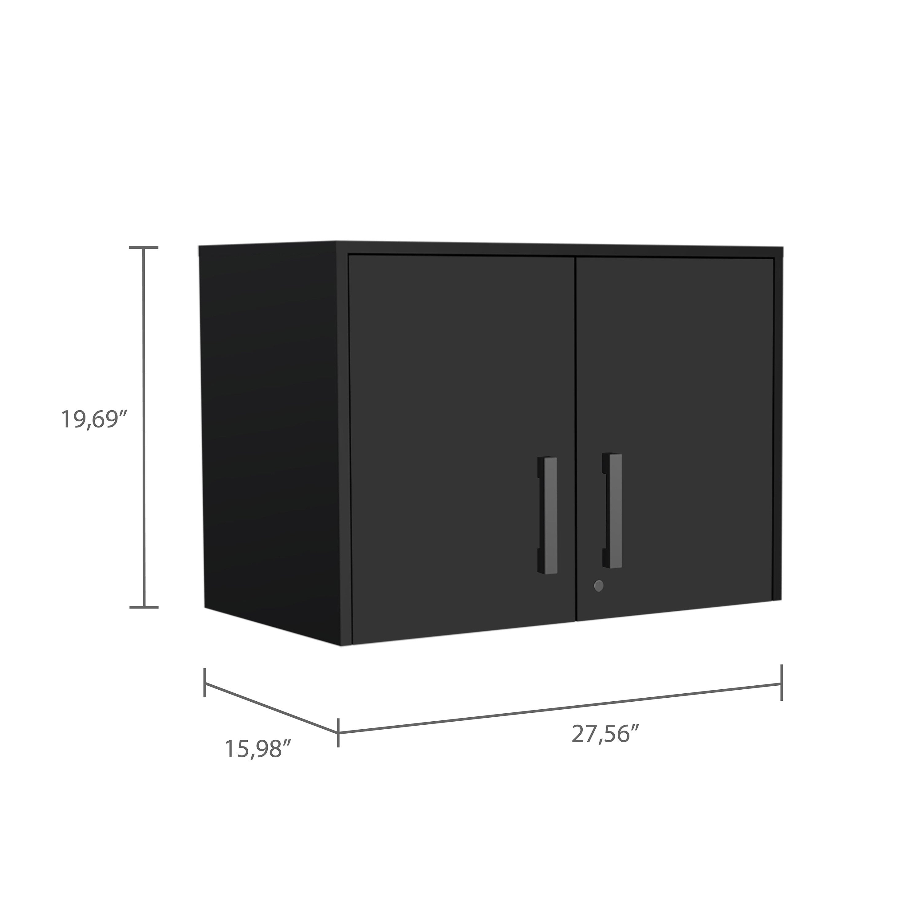20" Black Wood Wall Mounted Storage Cabinet With Two Doors - GreatEagleInc