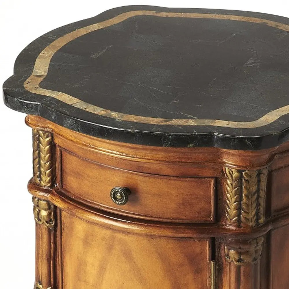 20" Black and Brown Stone and Wood Free Form Coffee Table With Drawer Homeroots Living Room