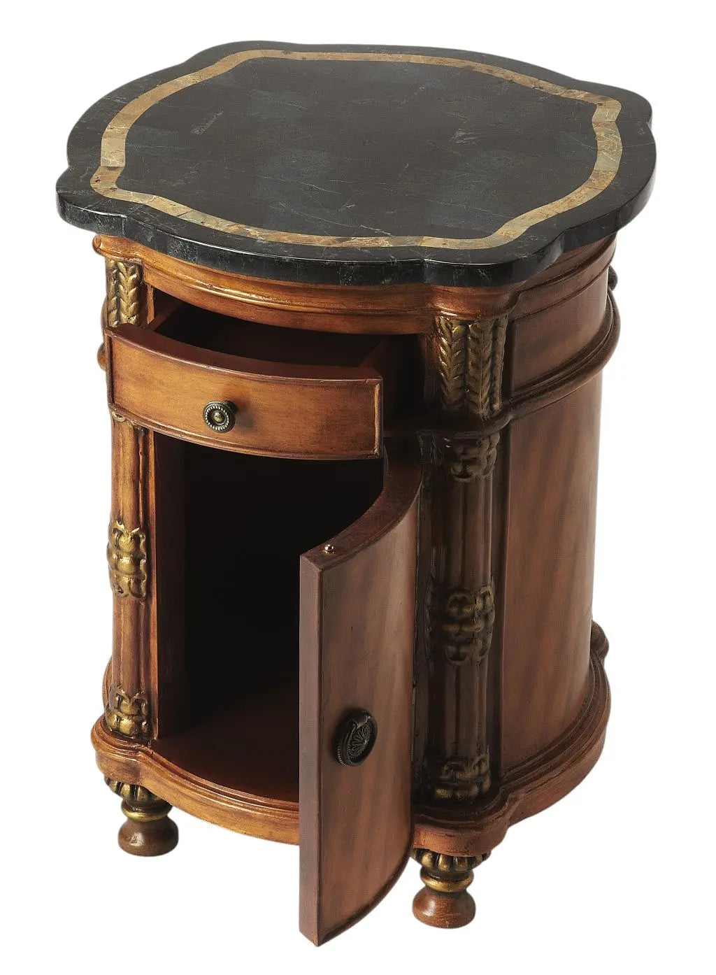 20" Black and Brown Stone and Wood Free Form Coffee Table With Drawer Homeroots Living Room