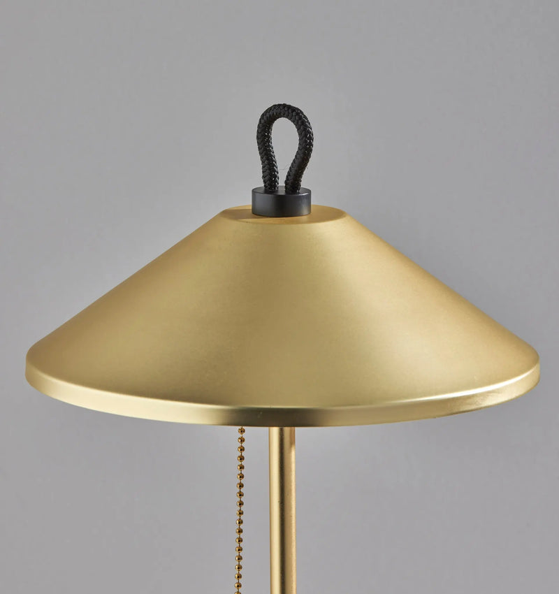 20" Black and Gold Metal Two Light Candlestick LED Table Lamp With Brass Cone Shade - GreatEagleInc