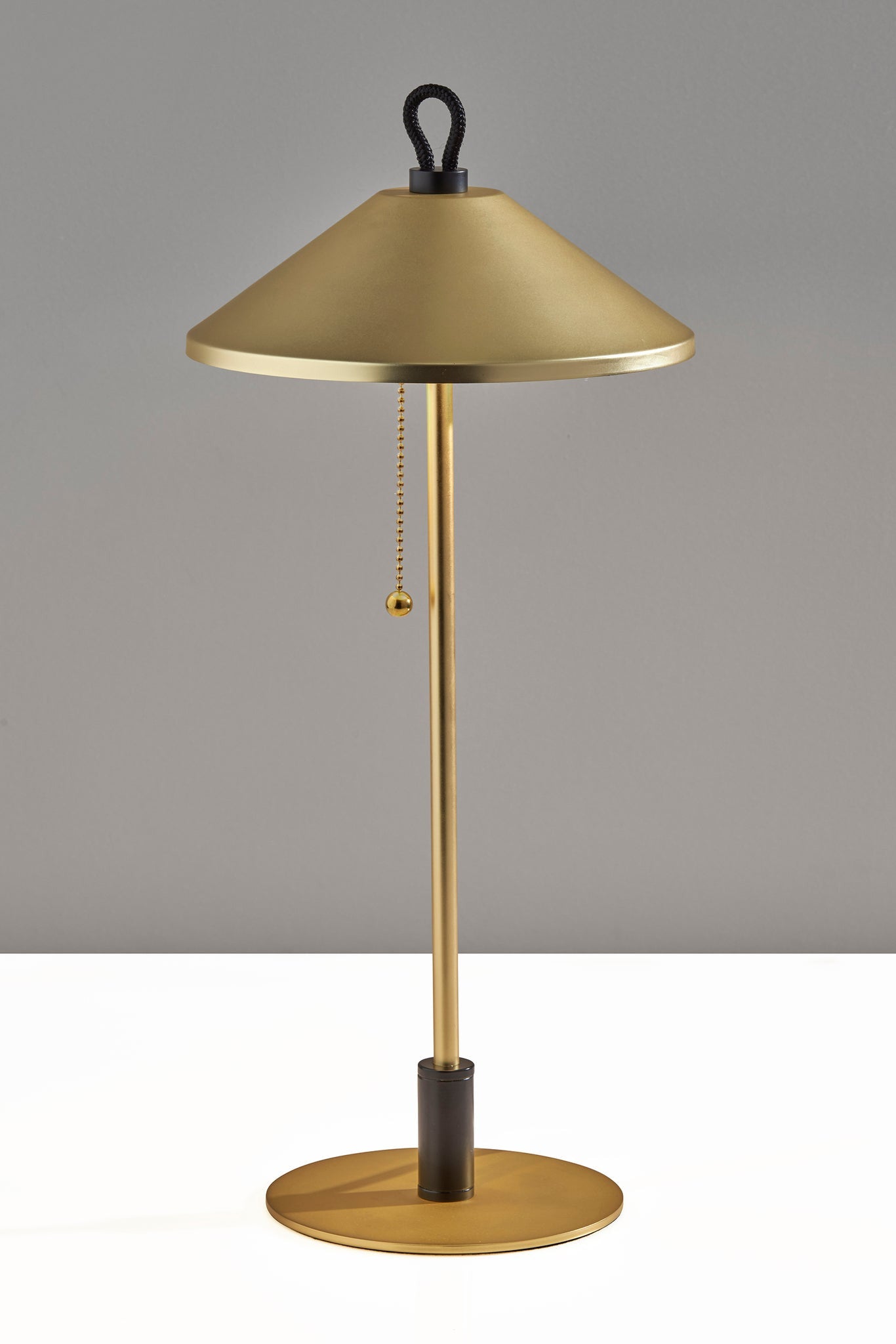 20" Black and Gold Metal Two Light Candlestick LED Table Lamp With Brass Cone Shade - GreatEagleInc