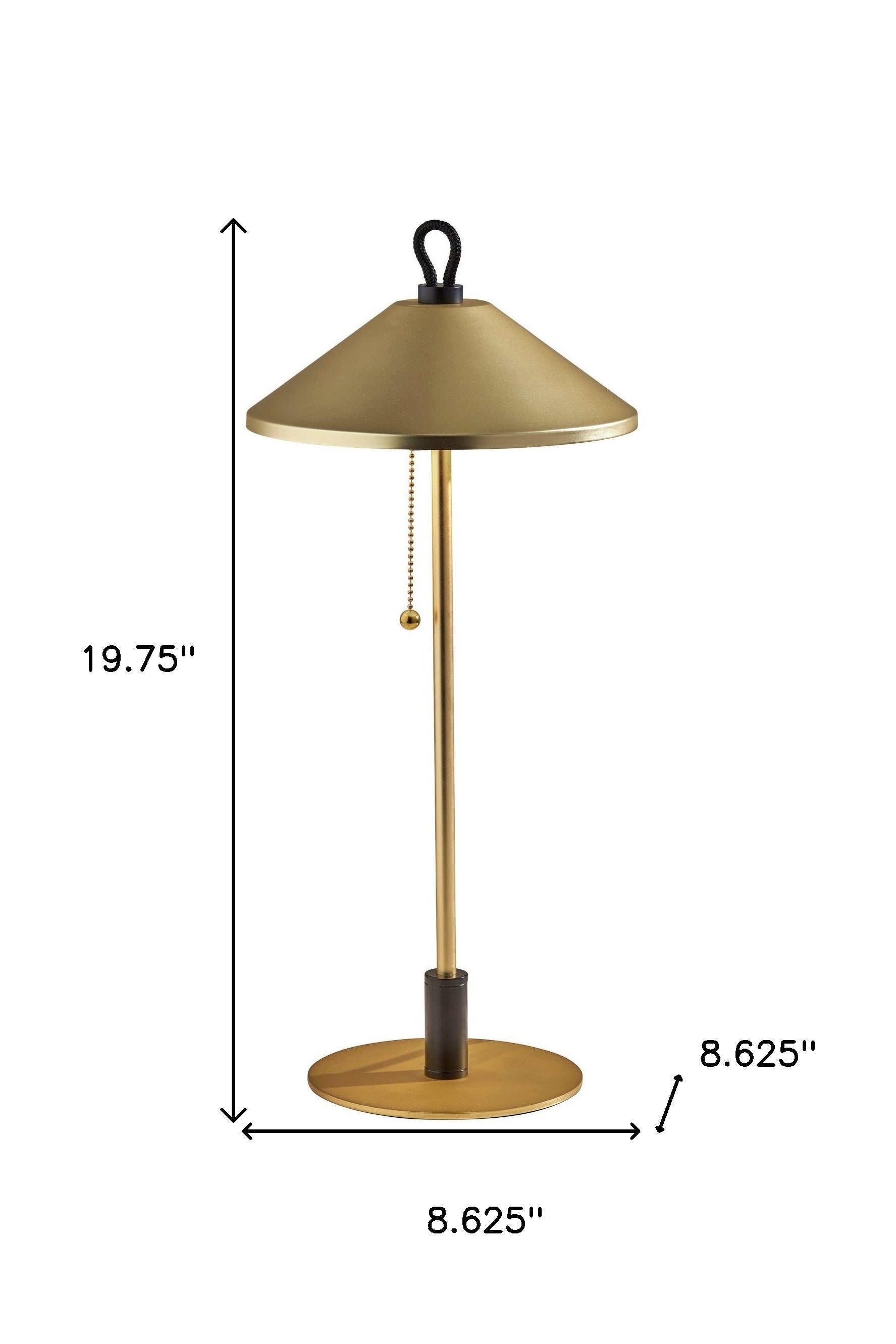 20" Black and Gold Metal Two Light Candlestick LED Table Lamp With Brass Cone Shade - GreatEagleInc