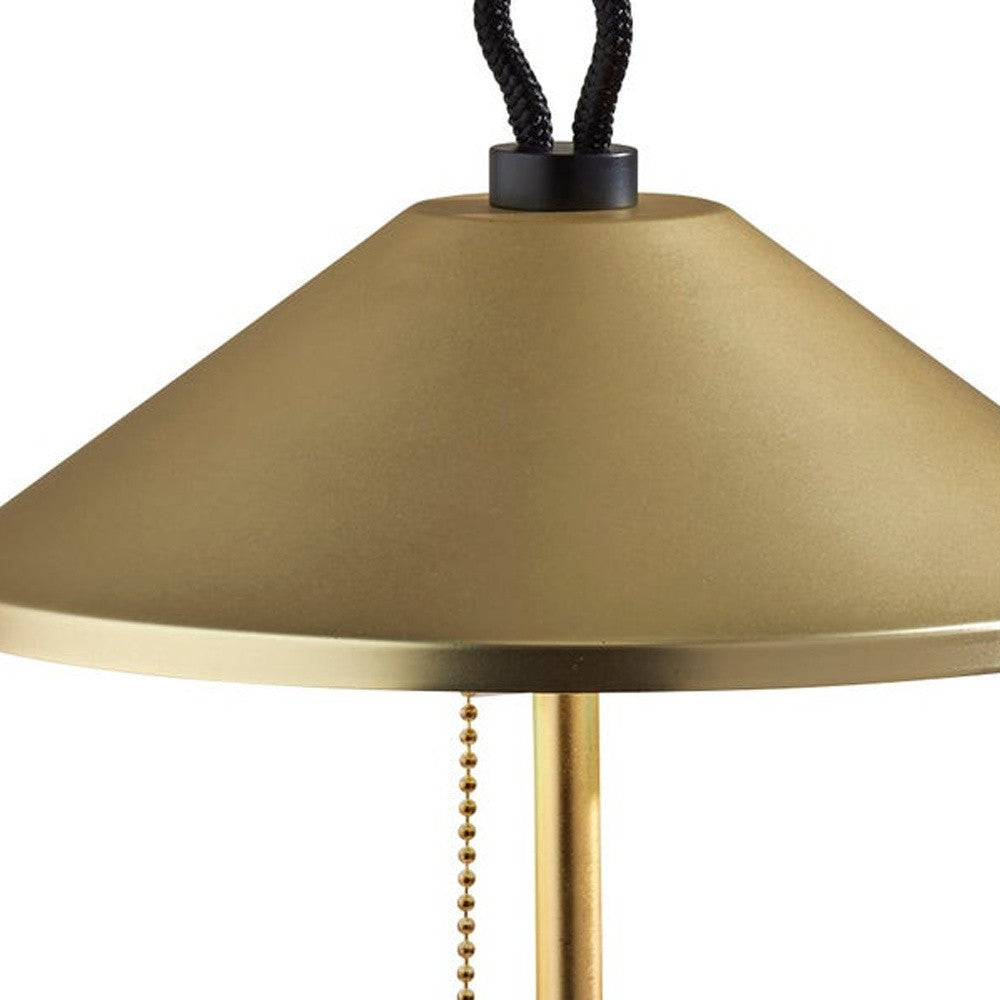 20" Black and Gold Metal Two Light Candlestick LED Table Lamp With Brass Cone Shade - GreatEagleInc