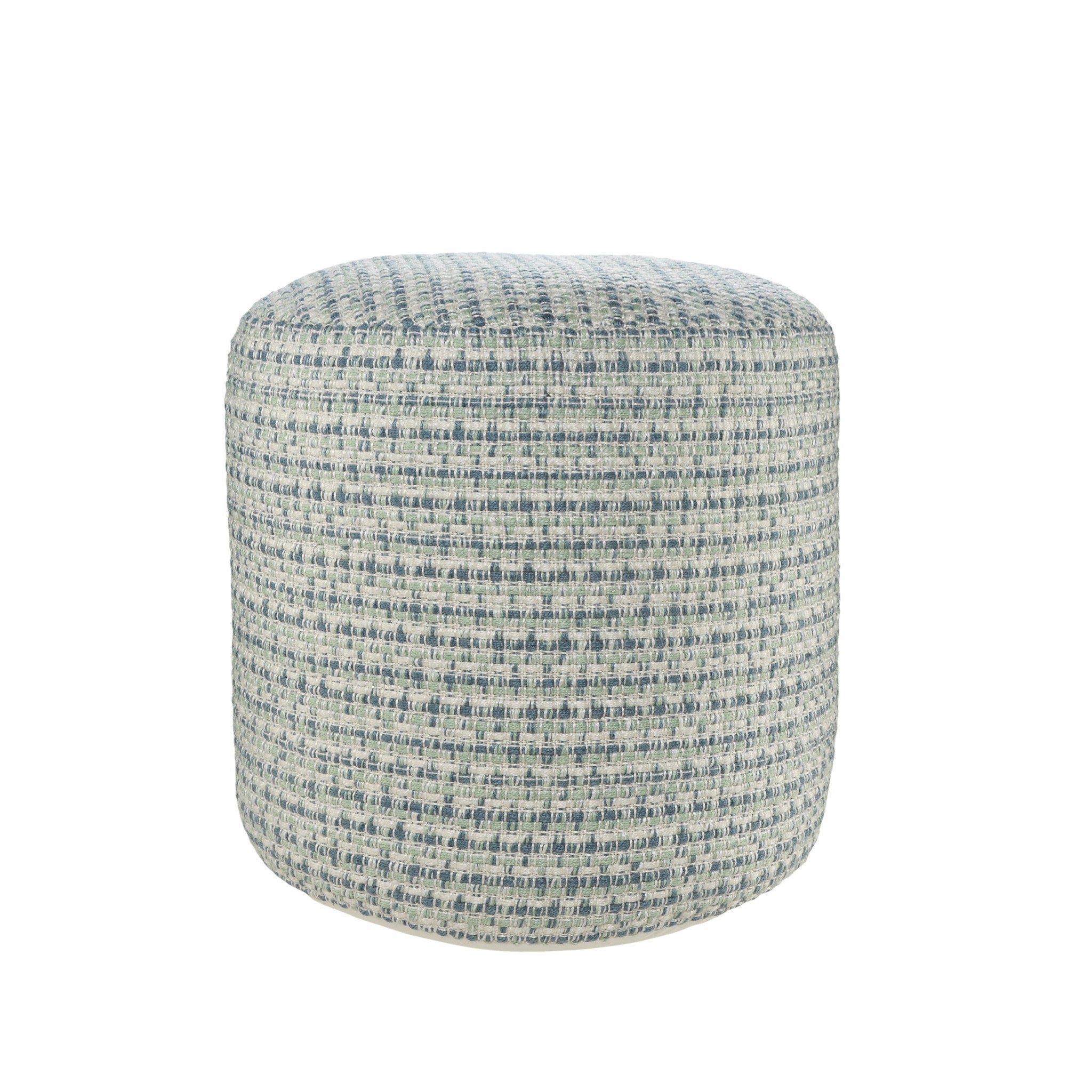 20" Blue Polyester Round Geometric Indoor Outdoor Pouf Ottoman Homeroots Outdoor