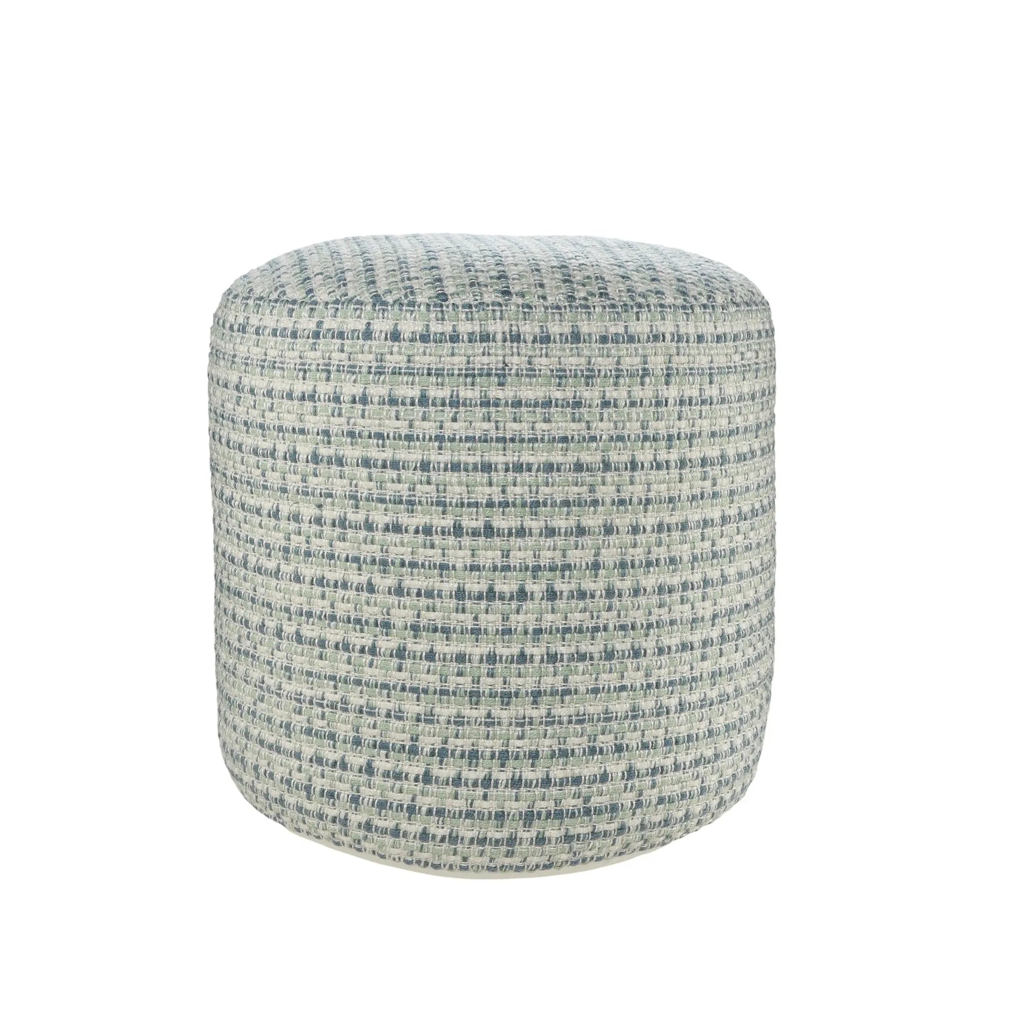 20" Blue Polyester Round Geometric Indoor Outdoor Pouf Ottoman Homeroots Outdoor