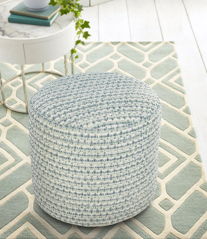 20" Blue Polyester Round Geometric Indoor Outdoor Pouf Ottoman Homeroots Outdoor