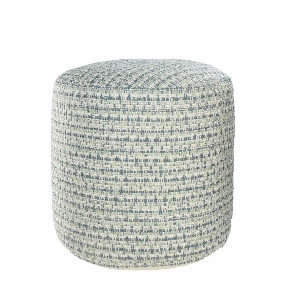 20" Blue Polyester Round Geometric Indoor Outdoor Pouf Ottoman Homeroots Outdoor