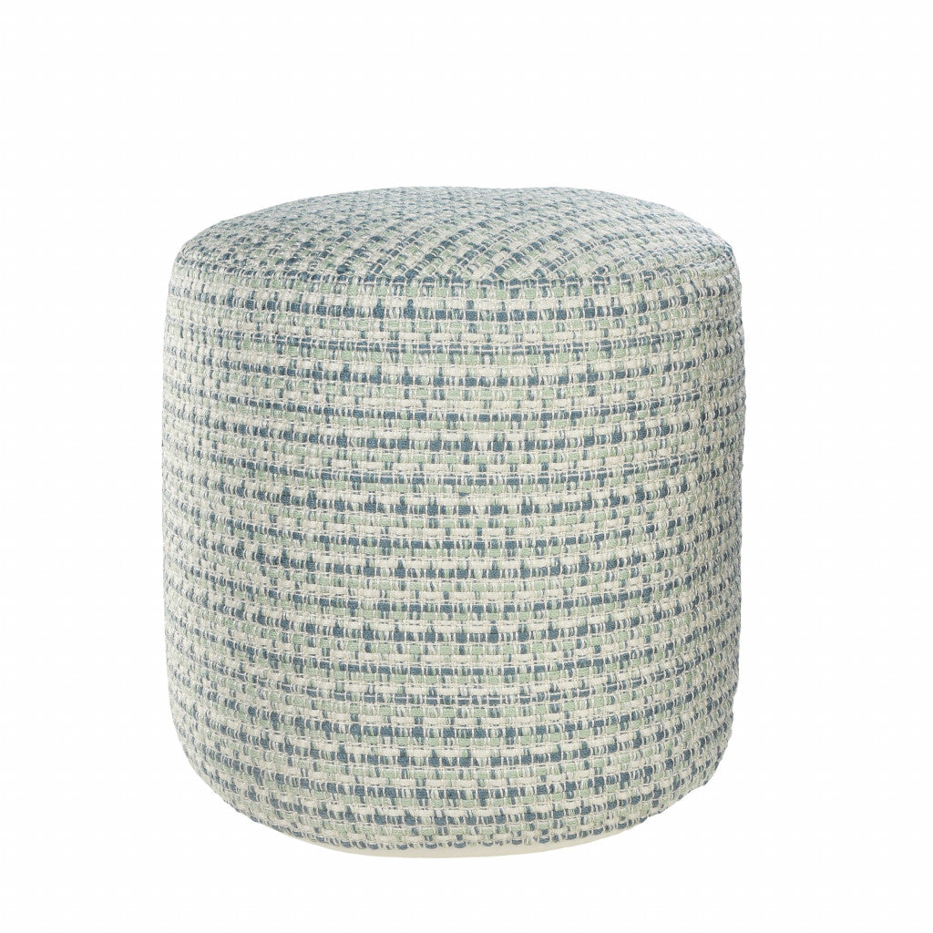 20" Blue Polyester Round Geometric Indoor Outdoor Pouf Ottoman Homeroots Outdoor