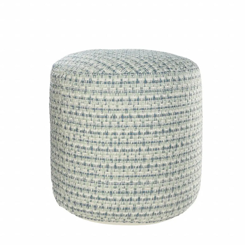 20" Blue Polyester Round Geometric Indoor Outdoor Pouf Ottoman Homeroots Outdoor