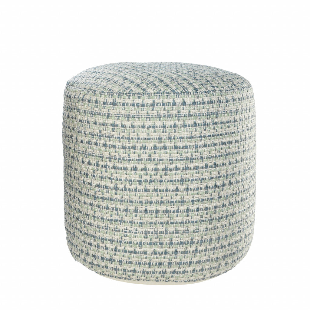 20" Blue Polyester Round Geometric Indoor Outdoor Pouf Ottoman Homeroots Outdoor