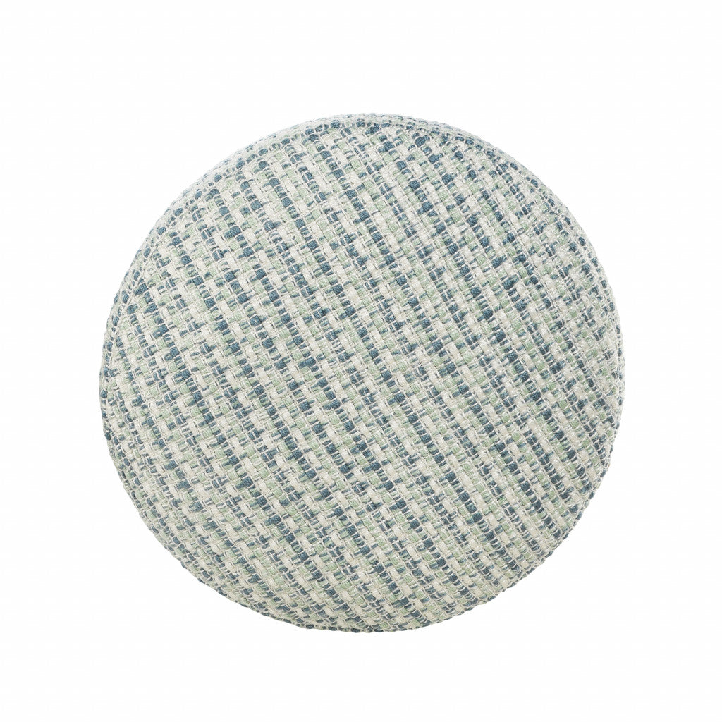20" Blue Polyester Round Geometric Indoor Outdoor Pouf Ottoman Homeroots Outdoor