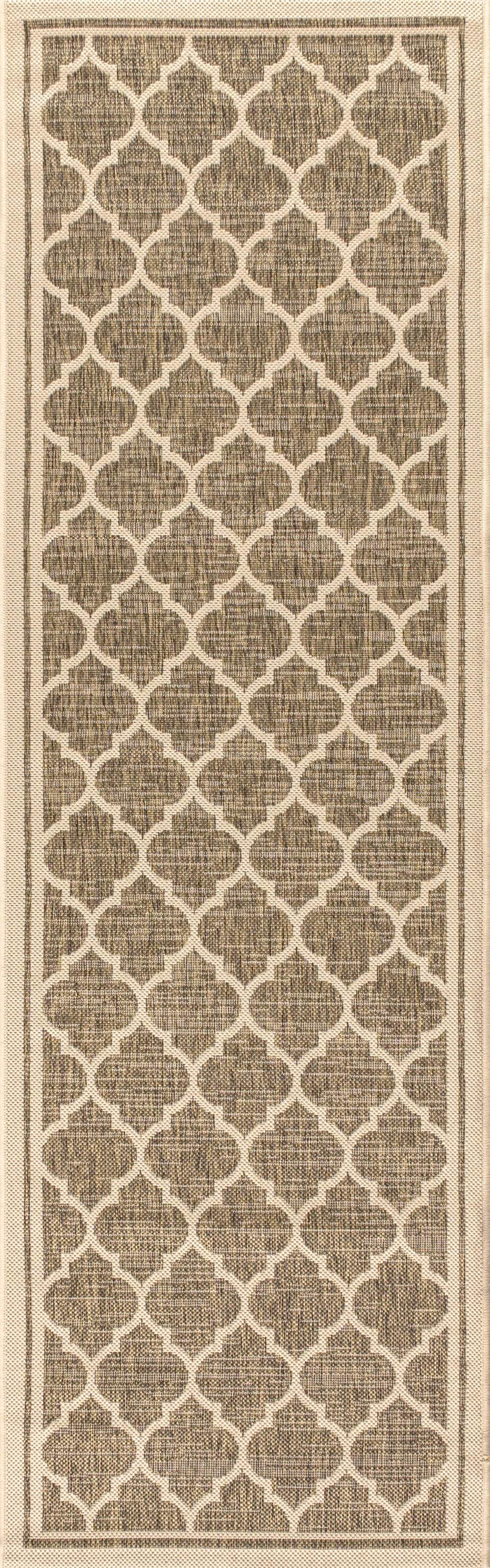 20' Brown And Beige Geometric Indoor Outdoor Runner Rug - GreatEagleInc