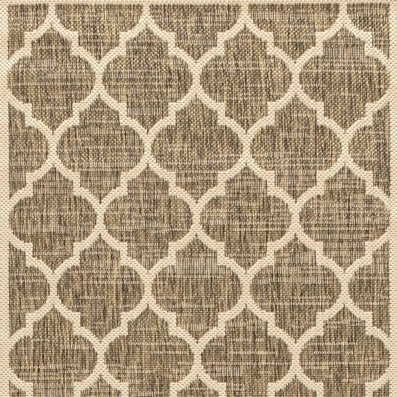 20' Brown And Beige Geometric Indoor Outdoor Runner Rug - GreatEagleInc