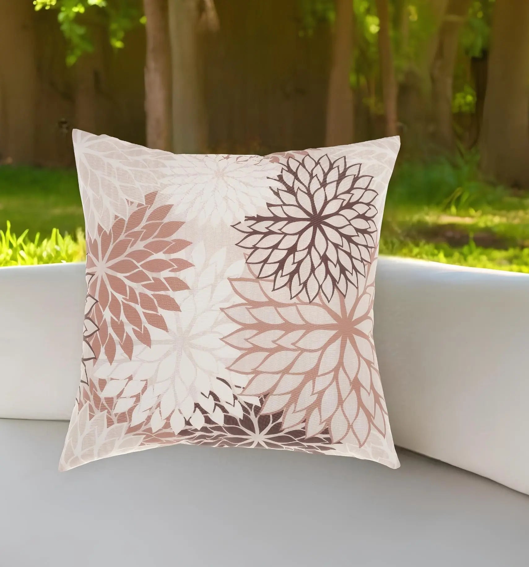 20" Brown Beige and Ivory Floral Indoor Outdoor Throw Pillow Homeroots Outdoor