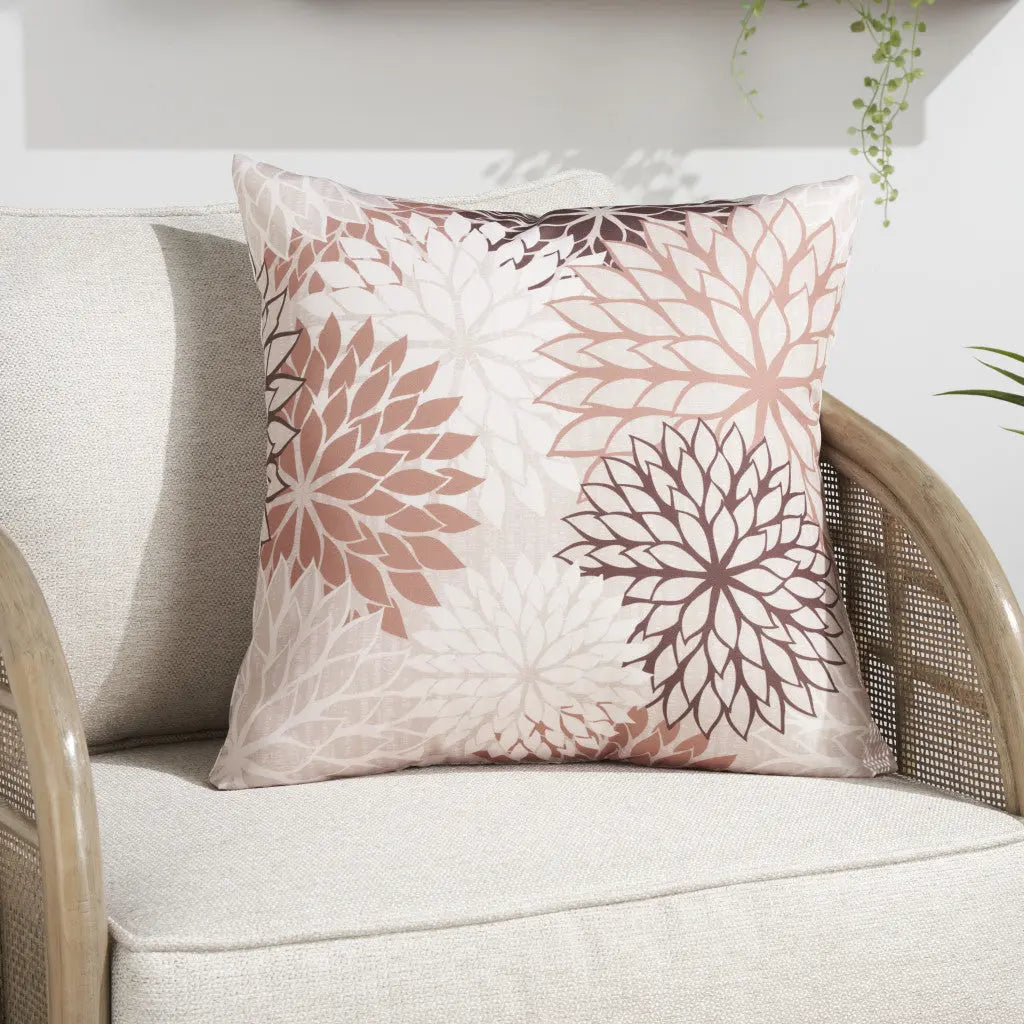 20" Brown Beige and Ivory Floral Indoor Outdoor Throw Pillow Homeroots Outdoor