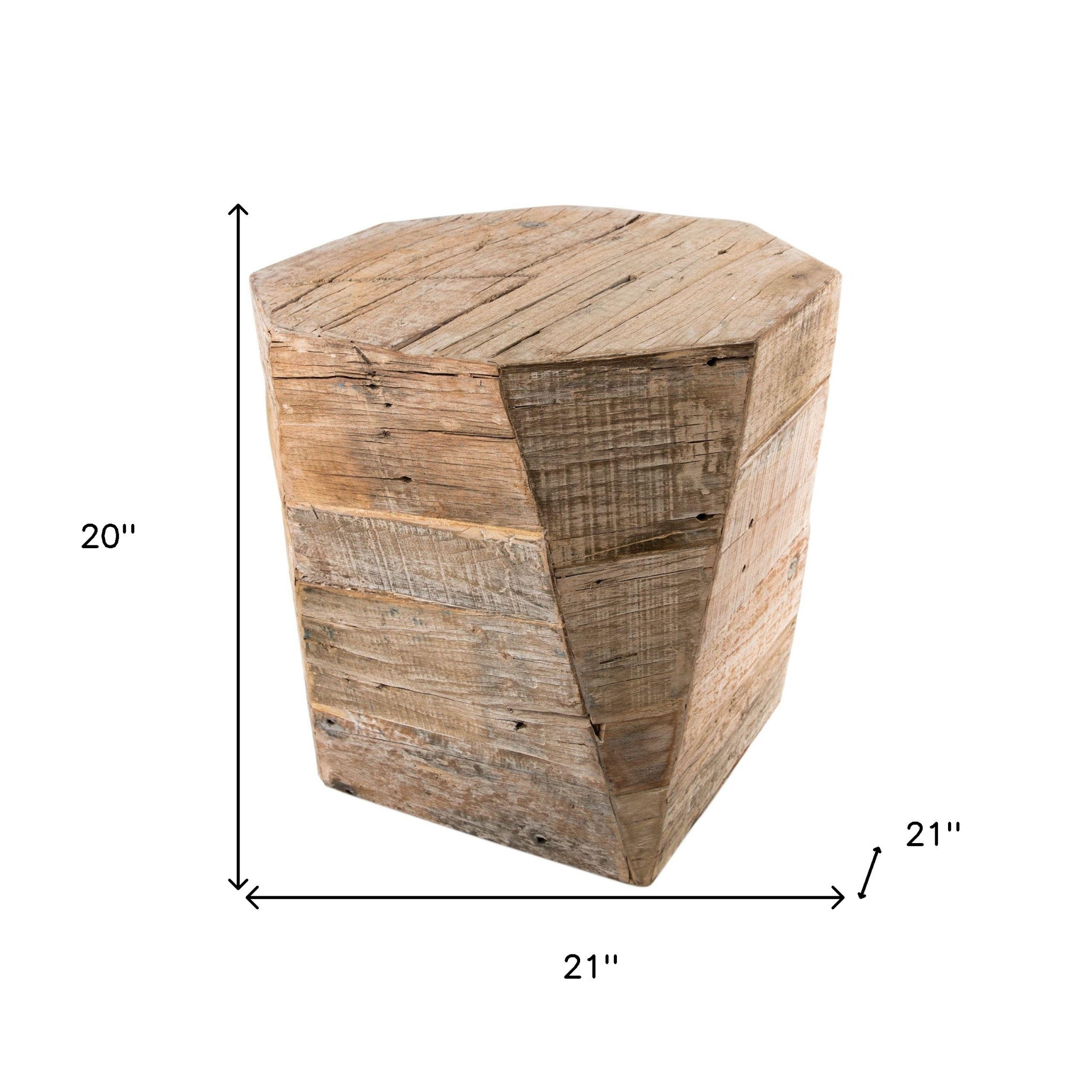 20" Brown Distressed Solid Wood Hexagonal Top Table - GreatEagleInc