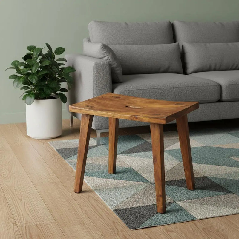 20" Brown Solid Wood Footstool Homeroots Living Room