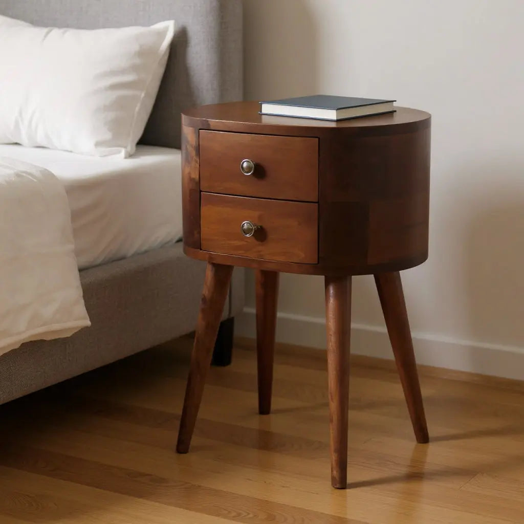 20" Brown Solid Wood Oval Distressed Two Drawer Nightstand Homeroots Bed & Bath