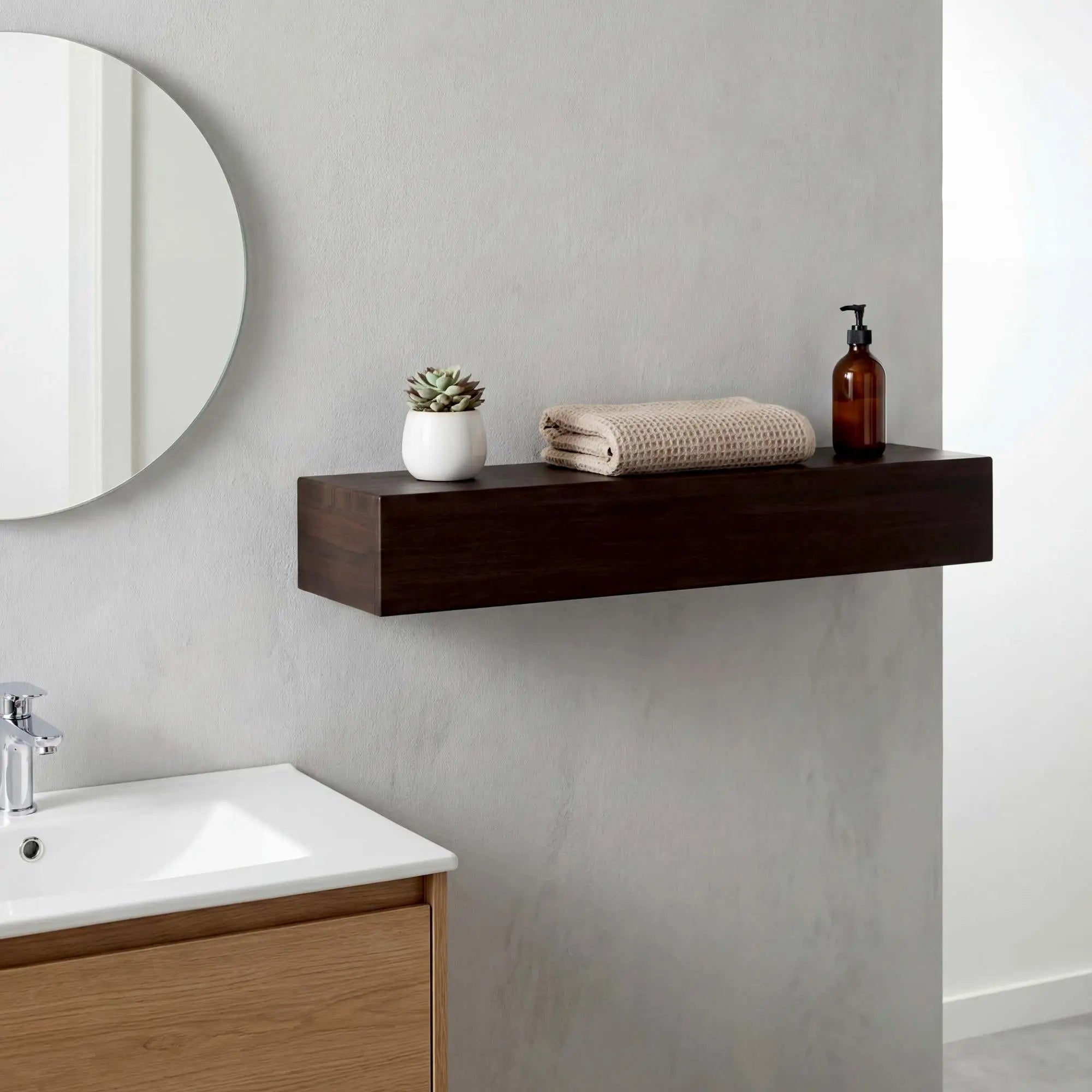 20" Brown Wood Wall Mounted Bathroom Shelves Homeroots Organization