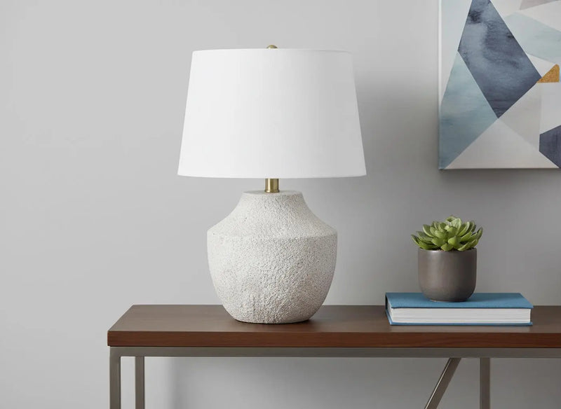 20" Cream Concrete Urn Table Lamp With Cream Empire Shade Homeroots Lighting